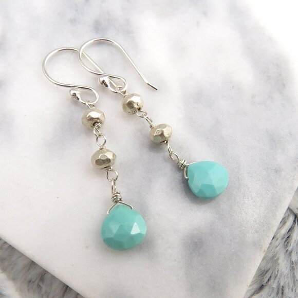J. C. Jewelry Jewelry - Sleeping Beauty Turquoise and Silver long Drop Earrings in 925 Sterling Silver